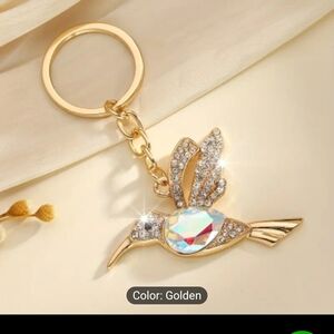 Gold Hummingbird Keychain with Crystals